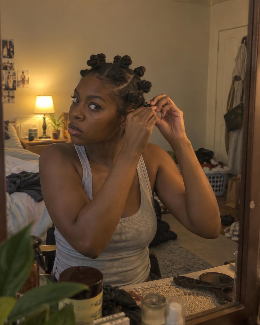 Finished Bantu knots hairstyle